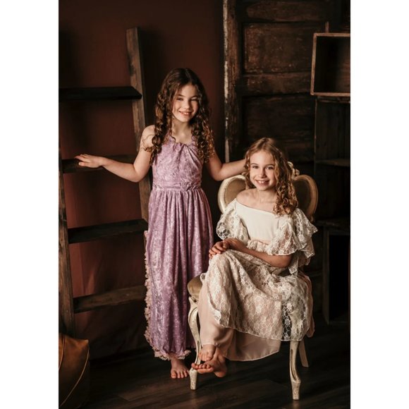 Vintage Kids PRINCESS STYLE Off the Shoulder lace flutter sleeve Couture Dress - Picture 6 of 6